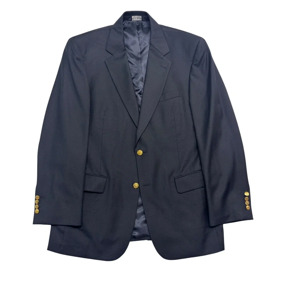 Jos A Bank 40R 41R Navy Blue Blazer Jacket Gold Buttons Signature Sport Coat